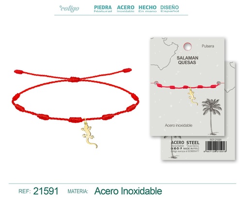 [21591] Pulsera 7 nudos con Salamanquesas acero dorado - Joyería cultural