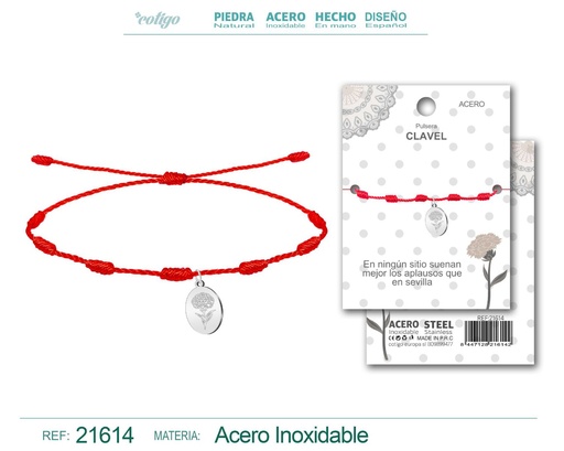 [21614] Pulsera 7 nudos con Clavel acero plateado - Diseño cultural