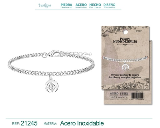 [21245] Pulsera Nudo Bruja acero plateado - Joyería protectora