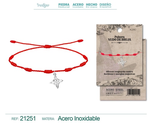 [21251] Pulsera de 7 nudos con nudo de bruja en acero plateado - Joyería de suerte