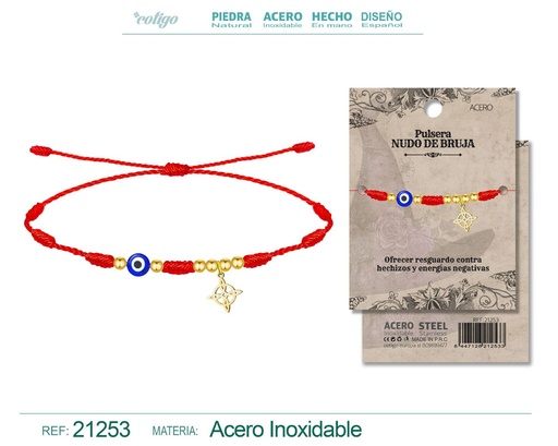 [21253] Pulsera 7 nudos con Nudo Bruja acero dorado - Diseño simbólico que protege