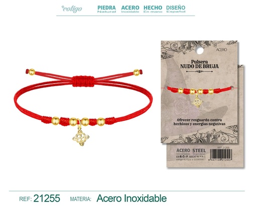 [21255] Pulsera hilo encerado con Nudo Bruja acero dorado - Protegiendo cada día