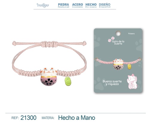 [21300] Pulsera de Hilo Encerado con Gato de la Suerte - Amuletos de Suerte y Protección