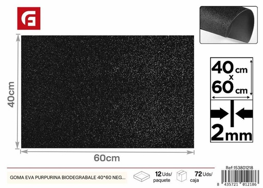 [153801218] Goma EVA purpurina biodegradable negra 40x60 cm - Materiales de manualidades