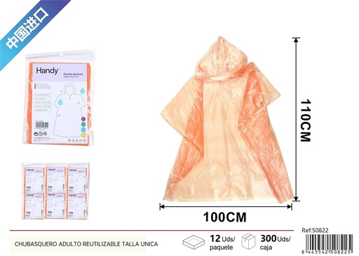 [50822] Poncho adulto reutilizable talla única - Artículos de lluvia y protección