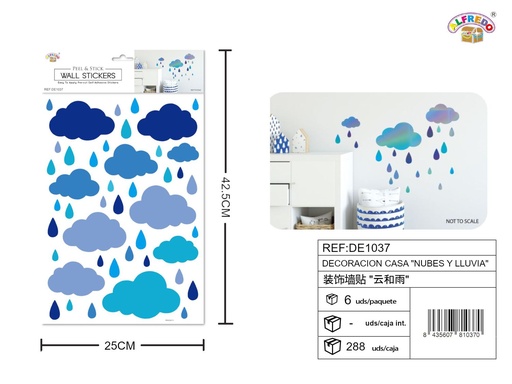 [DE1037] Decoración de casa "Nubes y Lluvia" 24.5x35cm - Vinilos decorativos
