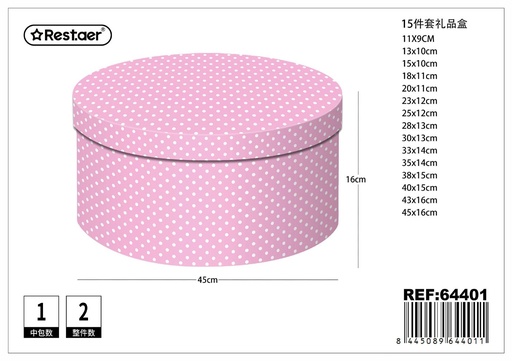 [64401] Caja redonda de cartón RI* 15 piezas 45cm x 16cm - Artículos de regalo