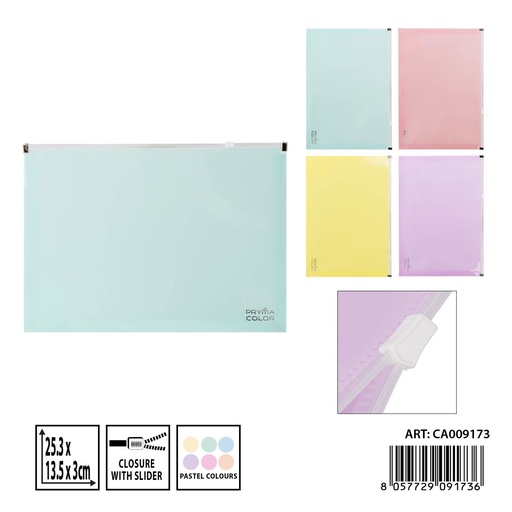 [0237217] Porta documentos con zip pastel 25.3x13.5x3cm - Artículos de papelería