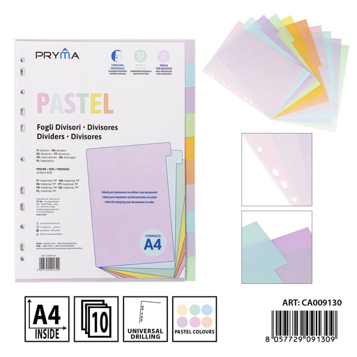 [0237448] Separadores de índice 10 páginas 0.13mm 29.8x22.4cm - Papelería