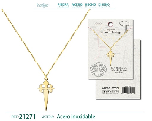 [21271] Colgante Cruz de Santiago en acero dorado - Joyería y accesorios