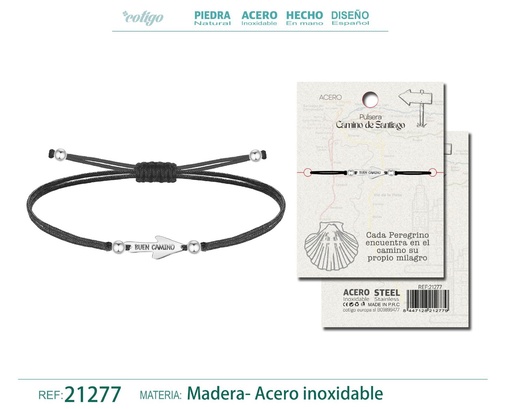 [21277] Pulsera de hilo encerado con Camino de Santiago en acero plateado - Joyería y accesorios