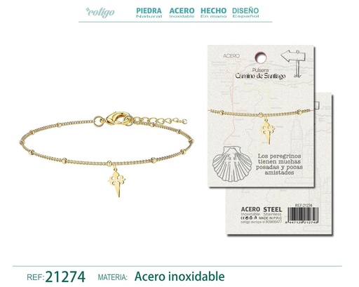 [21274] Pulsera Cruz Santiago en acero plateado - Joyería y accesorios