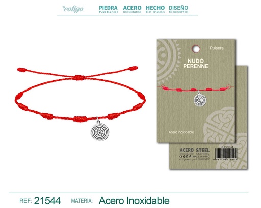 [21544] Pulsera de 7 nudos con colgante Nudo Perenne en acero plateado - Joyería y accesorios