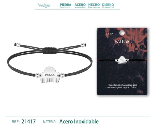 [21417] Pulsera de hilo encerado con Peineta en acero plateado - Joyería y accesorios