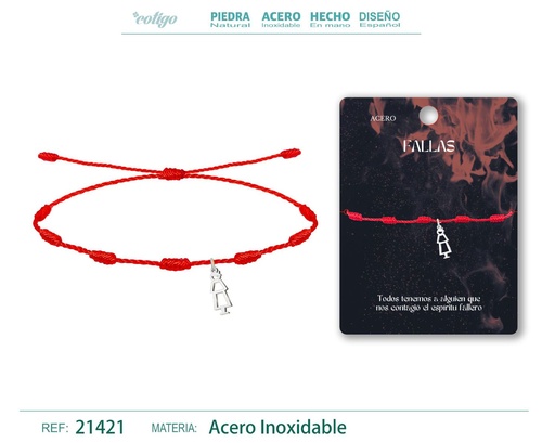 [21421] Pulsera de 7 nudos con Fallero en acero plateado - Joyería y accesorios