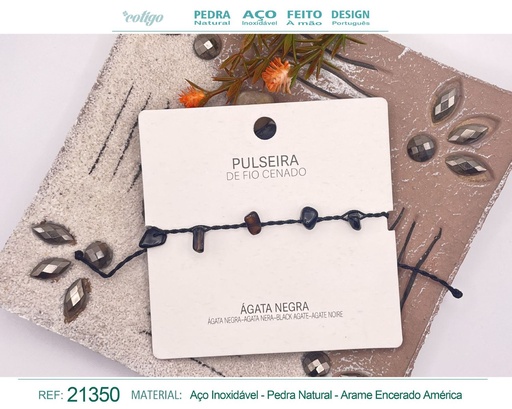 [21350] Pulsera de hilo encerado con Ágata negra - Joyería y amuletos