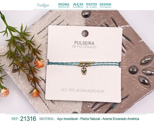 [21316] Pulsera de hilo encerado con colgante Búho en acero dorado - Joyería y amuletos