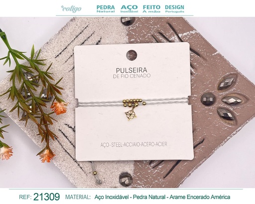 [21309] Pulsera de hilo encerado con colgante Nudo bruja en acero dorado - Joyería y amuletos