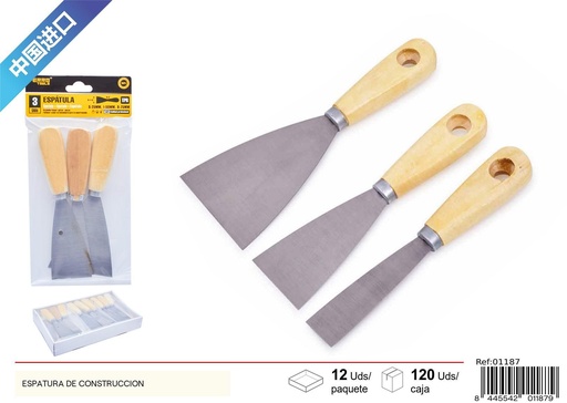 [01187] Juego de espátulas de madera 3 piezas - Herramientas de albañilería