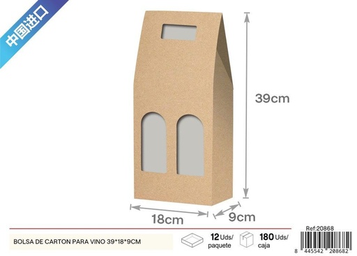[20868] Bolsa de cartón para vino 2 botellas 39*18*9 cm - Artículos para regalos y vino