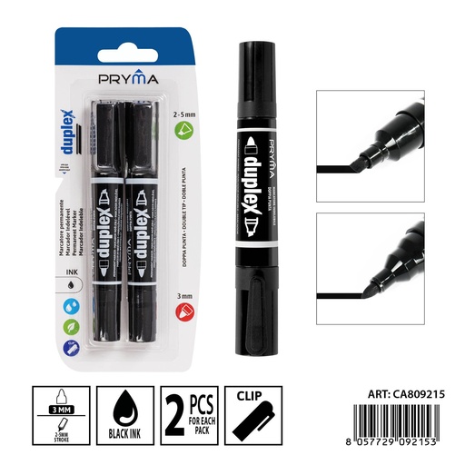 [0237560] Marcador doble punta 5/3mm 2pz negro - Utensilios de escritura