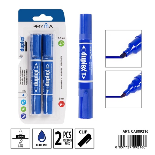 [0237561] Marcador doble punta 5/3mm 2pz azul - Utensilios de escritura