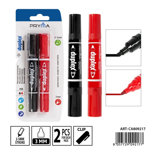 [0237562] Marcador doble punta 5/3mm 2 piezas negro/rojo - Papelería de escritura
