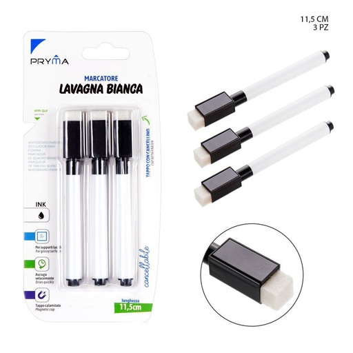 [0141554] Rotulador para pizarra blanca con borrador 3PZ negro - Herramientas de escritura