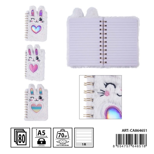 [0238393] Libreta peluche espiral A6 70FF 10.5X14.8 - Papelería