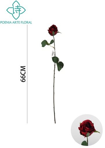 [631147红] Decoración artificial, rosa individual de 66 cm - Varas decorativas, serie de rosas
