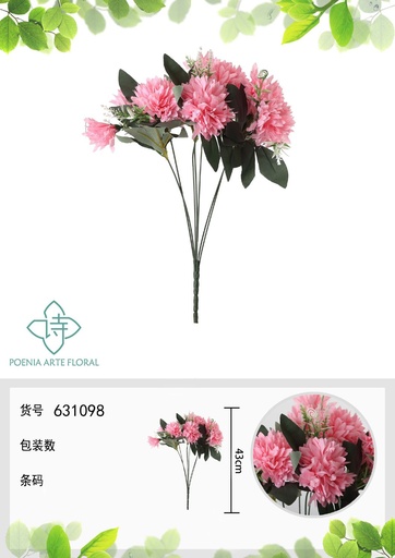 [631098粉] Ramo de flores artificiales - Crisantemo redondo 43 cm