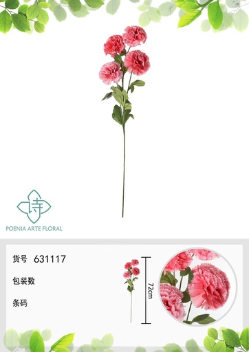 [631117MEIHONG] Ramo de flores artificiales - Clavel de 4 cabezas 72 cm