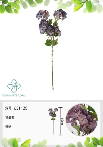 [631125AZUL] Ramo de flores artificiales - Hortensia de 5 cabezas naranja 80 cm