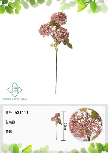 [631111ROJO CLARO] Ramo de flores artificiales - Hortensia de madera 70 cm