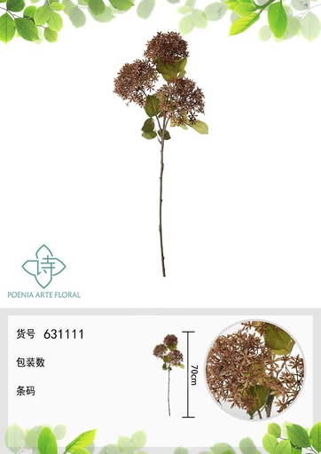 [631111MARRON] Ramo de flores artificiales - Hortensia de madera 70 cm