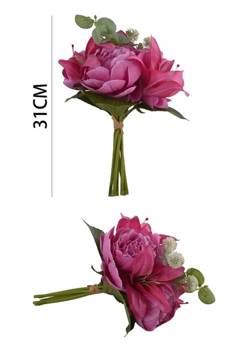 [631120MORADO] Ramo de flores artificiales de lirios y peonías