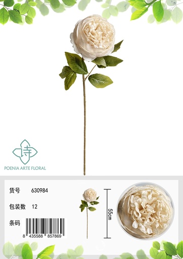 [630984奶白] Decoración artificial, rama de peonía individual - Varas decorativas