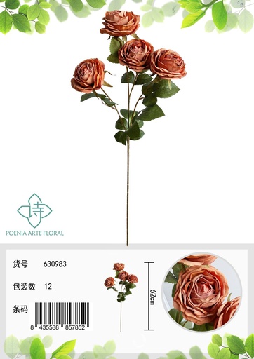 [630983夕阳] Rosa artificial 4 cabezas - Ramo decorativo