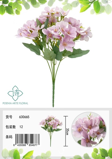 [630665紫色] Ramo de flores de hortensia de 5 pétalos - Ramo decorativo