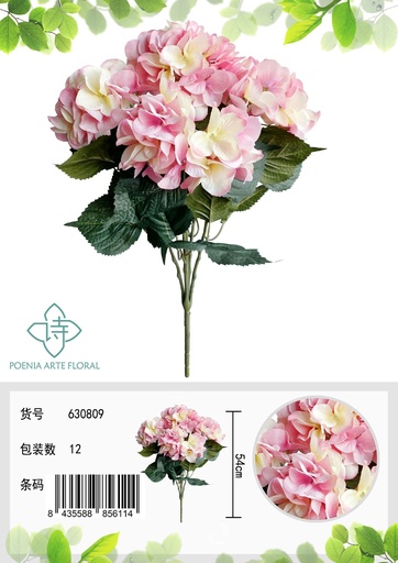 [630809粉] Ramo de flores artificiales - 5 cabezas de hortensias
