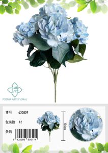 [630809蓝] Ramo de hortensias BUSH con 5 cabezas de 51 cm - Ramo decorativo