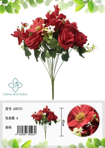 [630721红色] Ramo de 11 cabezas de rosa de ángel artificial - Decoración floral y arreglos