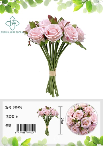 [630598-香槟] Ramo de flores artificiales - Rosa princesa de 14 cabezas