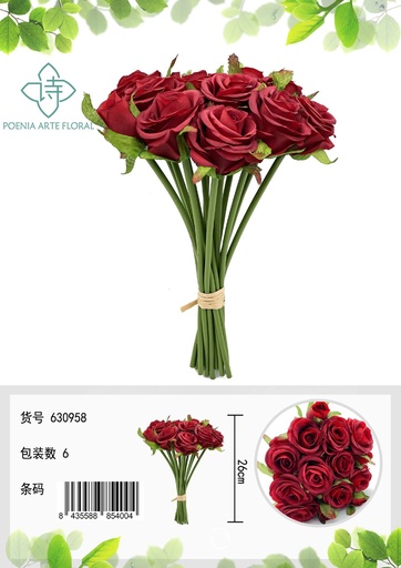 [630598-大红] Ramo de rosas de princesa de 14 cabezas - Decoración floral