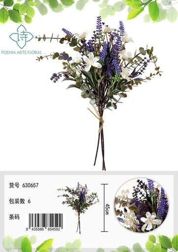 [630657-1CREMA] Ramo de eucalyptus oscuro con pequeñas flores - Bouquet decorativo