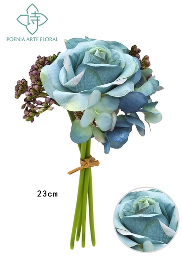 [630391-3] Ramo de hortensias rizadas en color blanco y azul - Decoración floral