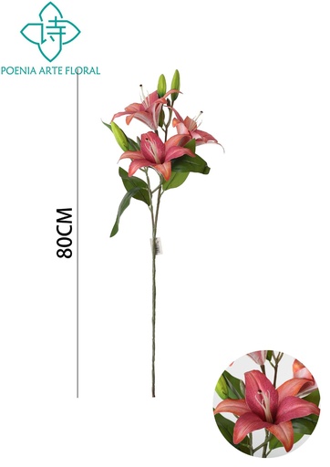 [630915OSCURO] Vara decorativa con lirio vintage 3D de 80 cm - Flores artificiales decorativas