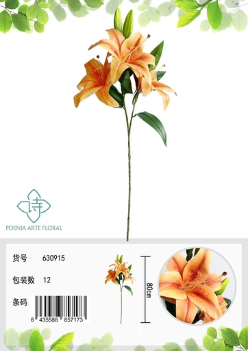 [630915橘色] Vara decorativa con lirio 3D de 80 cm - Flores decorativas