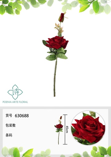 [630888红色] Ramo de rosa china de 43 cm en rojo - Decoración floral