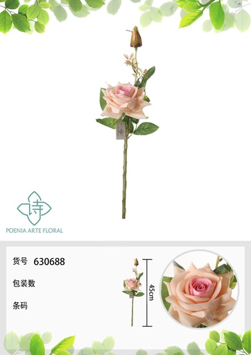 [630888香槟] Ramo de rosa china de 43 cm en champán - Decoración floral